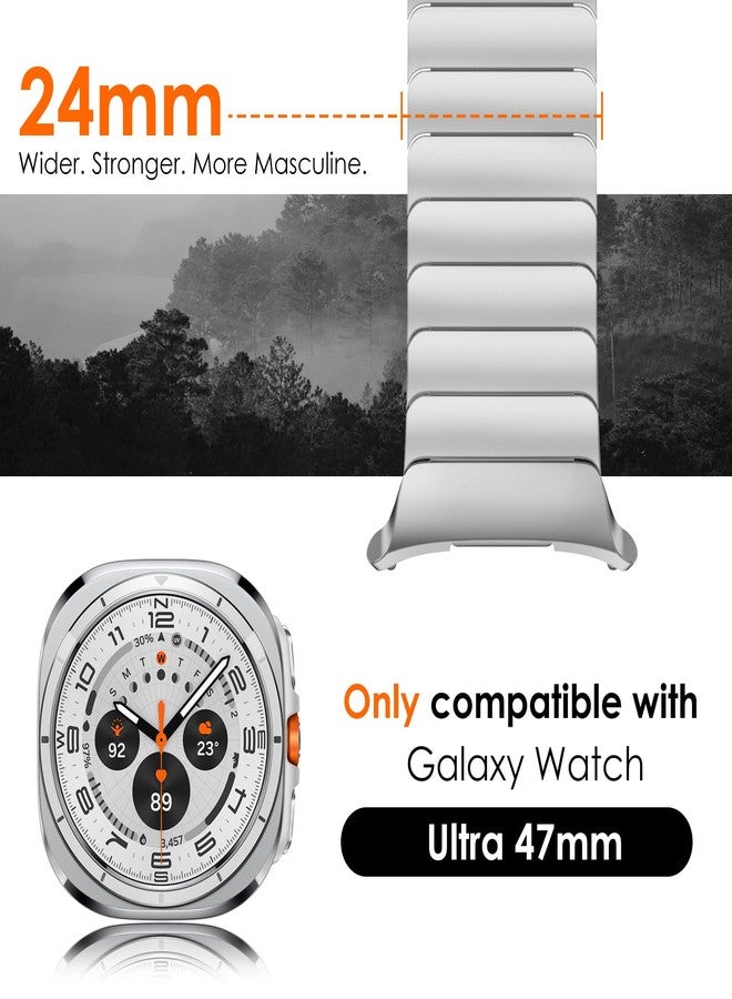 NewWays for Samsung Galaxy Watch Ultra Bands 47mm Link Bracelet for Men, 24mm Wide No Gap Strap Stainless Steel Classy Elegant Military Rugged Galaxy Watch Ultra Bands, Silver - Image 3